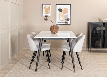 Venture Home Jimmy & Velvet Rektangulära Matbord 150 x 90 Vit + Matstolar 2-pack Grå