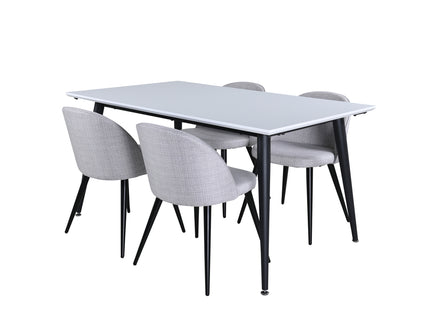 Venture Home Jimmy & Velvet Rektangulära Matbord 150 x 90 Vit + Matstolar 2-pack Grå