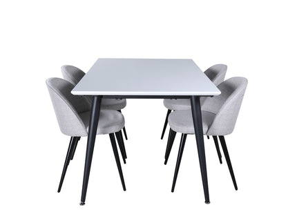 Venture Home Jimmy & Velvet Rektangulära Matbord 150 x 90 Vit + Matstolar 2-pack Grå