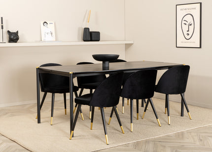 Venture Home Pelle & Velvet Rektangulära Matbord 190 x 90 Svart + Matstolar 2-pack Svart