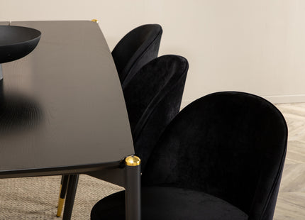 Venture Home Pelle & Velvet Rektangulära Matbord 190 x 90 Svart + Matstolar 2-pack Svart