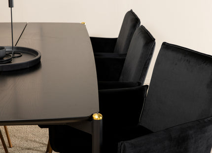 Venture Home Pelle & Petra Rektangulära Matbord 190 x 90 Svart + Matstolar Svart