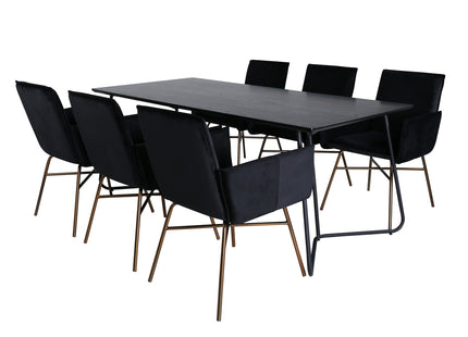 Venture Home Petra Rektangulära Matbord 190 x 90 Svart + Matstolar Svart