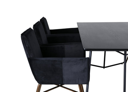 Venture Home Petra Rektangulära Matbord 190 x 90 Svart + Matstolar Svart