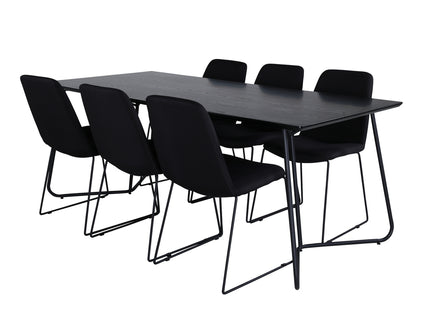 Venture Home Muce & Petra Matstolar 2-pack Svart + Rektangulära Matbord 190 x 90 Svart