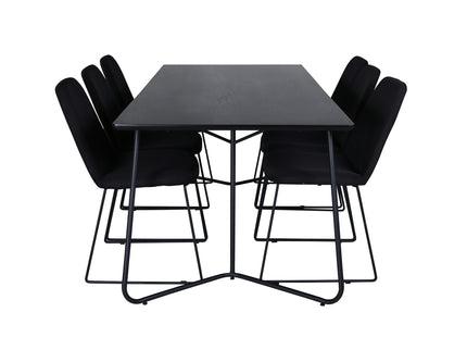 Venture Home Muce & Petra Matstolar 2-pack Svart + Rektangulära Matbord 190 x 90 Svart