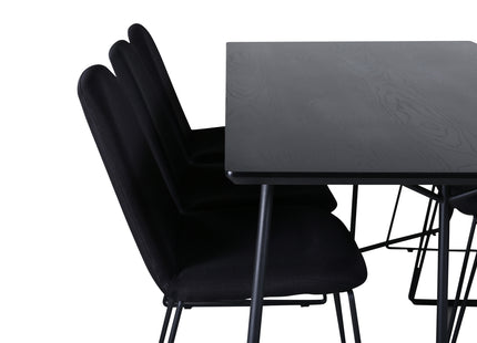 Venture Home Muce & Petra Matstolar 2-pack Svart + Rektangulära Matbord 190 x 90 Svart
