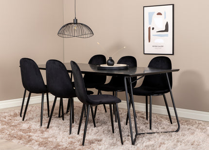 Venture Home Petra & Polar Rektangulära Matbord 190 x 90 Svart + Matstolar 2-pack Svart