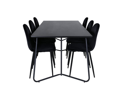 Venture Home Petra & Polar Rektangulära Matbord 190 x 90 Svart + Matstolar 2-pack Svart