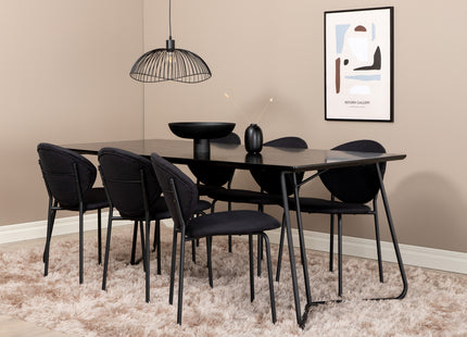 Venture Home Vault & Petra Matstolar 2-pack Svart + Rektangulära Matbord 190 x 90 Svart