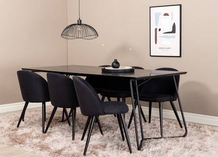 Venture Home Petra & Velvet Rektangulära Matbord 190 x 90 Svart + Matstolar 2-pack Svart