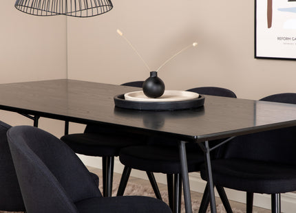 Venture Home Petra & Velvet Rektangulära Matbord 190 x 90 Svart + Matstolar 2-pack Svart