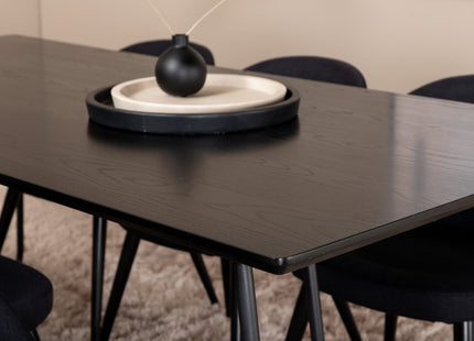 Venture Home Petra & Velvet Rektangulära Matbord 190 x 90 Svart + Matstolar 2-pack Svart