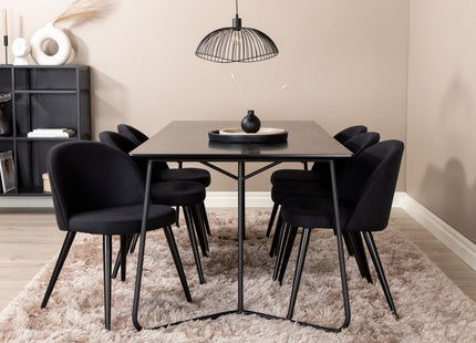 Venture Home Petra & Velvet Rektangulära Matbord 190 x 90 Svart + Matstolar 2-pack Svart