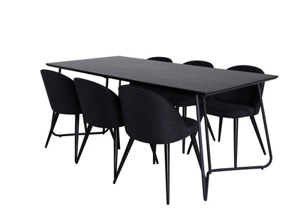 Venture Home Petra & Velvet Rektangulära Matbord 190 x 90 Svart + Matstolar 2-pack Svart