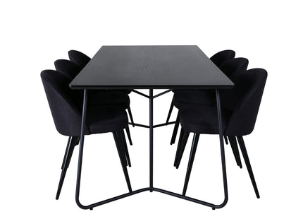 Venture Home Petra & Velvet Rektangulära Matbord 190 x 90 Svart + Matstolar 2-pack Svart