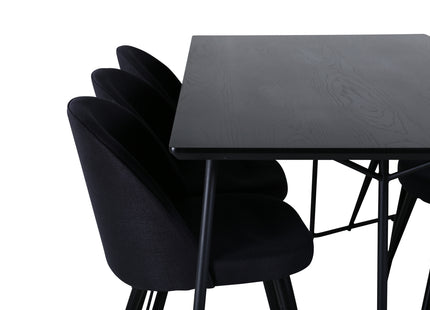 Venture Home Petra & Velvet Rektangulära Matbord 190 x 90 Svart + Matstolar 2-pack Svart