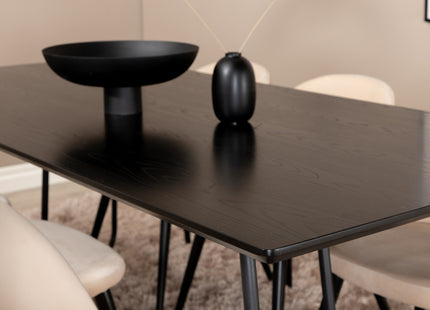 Venture Home Petra & Velvet Rektangulära Matbord 190 x 90 Svart + Matstolar 2-pack Beige