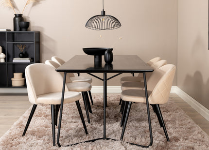 Venture Home Petra & Velvet Rektangulära Matbord 190 x 90 Svart + Matstolar 2-pack Beige