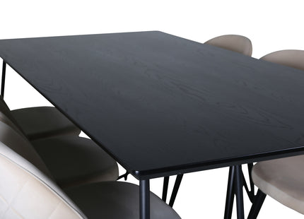 Venture Home Petra & Velvet Rektangulära Matbord 190 x 90 Svart + Matstolar 2-pack Beige