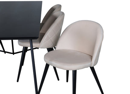 Venture Home Petra & Velvet Rektangulära Matbord 190 x 90 Svart + Matstolar 2-pack Beige