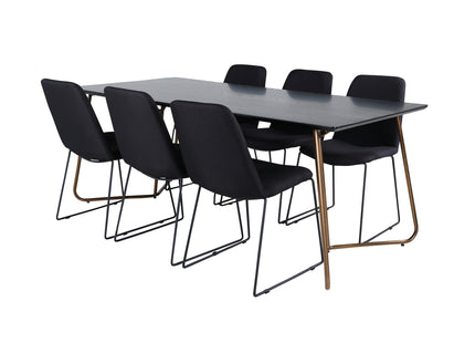 Venture Home Muce & Petra Matstolar 2-pack Svart + Rektangulära Matbord 190 x 90 Svart