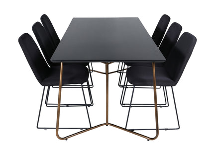 Venture Home Muce & Petra Matstolar 2-pack Svart + Rektangulära Matbord 190 x 90 Svart
