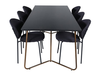Venture Home Vault & Petra Matstolar 2-pack Svart + Rektangulära Matbord 190 x 90 Svart