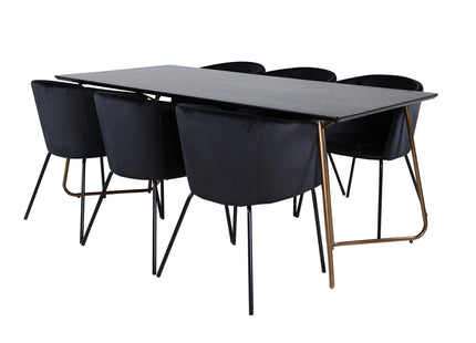 Venture Home Berit & Petra Matstolar Svart + Rektangulära Matbord 190 x 90 Svart