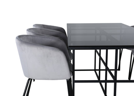 Venture Home Berit & Leif Matstolar Grå + Rektangulära Matbord 200 x 90 Svart