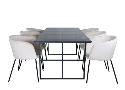 Venture Home Berit & Leif Matstolar Beige + Rektangulära Matbord 200 x 90 Svart