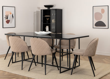 Venture Home Leif & Velvet Rektangulära Matbord 200 x 90 Svart + Matstolar 2-pack Beige