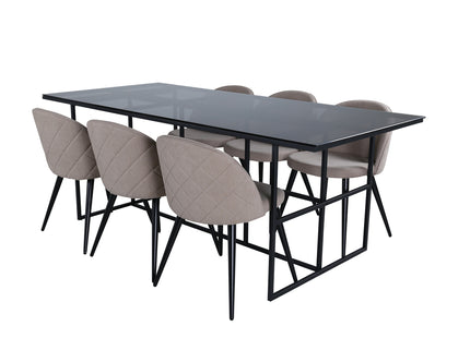 Venture Home Leif & Velvet Rektangulära Matbord 200 x 90 Svart + Matstolar 2-pack Beige