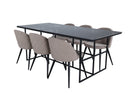 Venture Home Leif & Velvet Rektangulära Matbord 200 x 90 Svart + Matstolar 2-pack Beige
