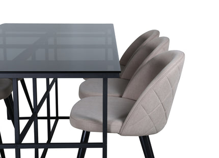 Venture Home Leif & Velvet Rektangulära Matbord 200 x 90 Svart + Matstolar 2-pack Beige