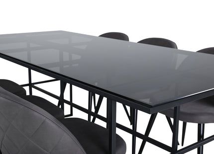 Venture Home Leif & Velvet Rektangulära Matbord 200 x 90 Svart + Matstolar 2-pack Grå