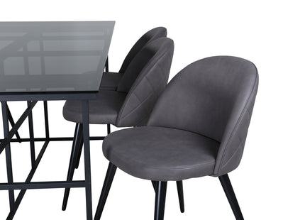 Venture Home Leif & Velvet Rektangulära Matbord 200 x 90 Svart + Matstolar 2-pack Grå