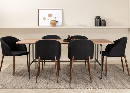 Venture Home Arch & Uno Matstolar 2-pack Svart + Rektangulära Matbord 200 x 90 Nature