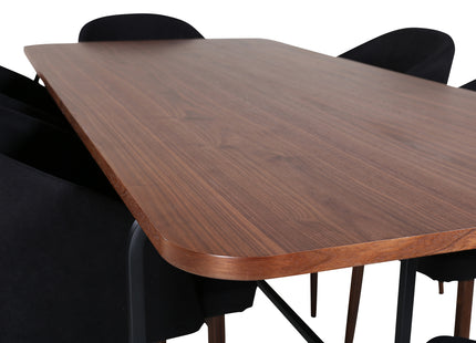 Venture Home Arch & Uno Matstolar 2-pack Svart + Rektangulära Matbord 200 x 90 Nature
