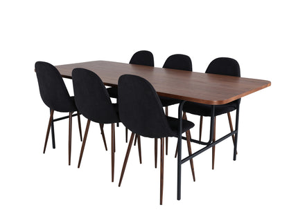 Venture Home Uno & Polar Rektangulära Matbord 200 x 90 Nature + Matstolar 2-pack Svart