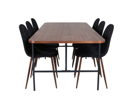 Venture Home Uno & Polar Rektangulära Matbord 200 x 90 Nature + Matstolar 2-pack Svart