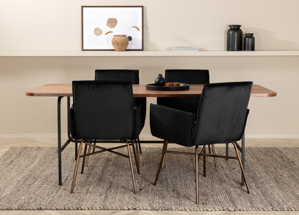 Venture Home Petra & Uno Matstolar Svart + Rektangulära Matbord 200 x 90 Nature