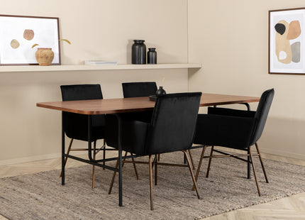 Venture Home Petra & Uno Matstolar Svart + Rektangulära Matbord 200 x 90 Nature