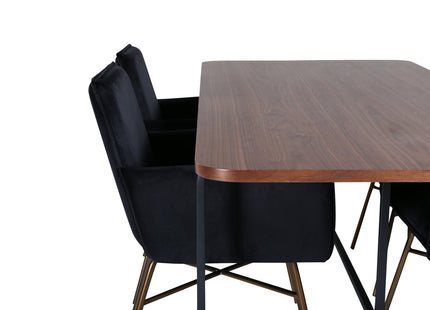 Venture Home Petra & Uno Matstolar Svart + Rektangulära Matbord 200 x 90 Nature