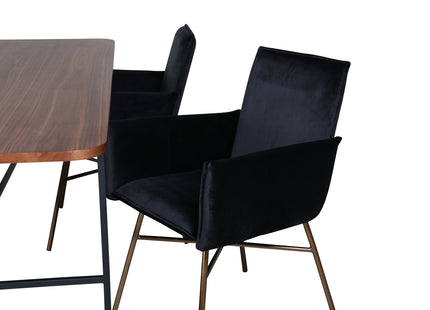Venture Home Petra & Uno Matstolar Svart + Rektangulära Matbord 200 x 90 Nature