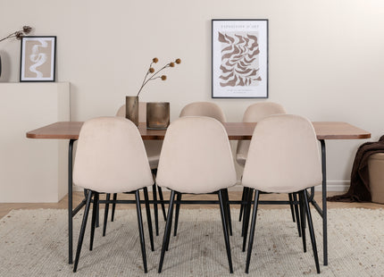 Venture Home Uno & Polar Rektangulära Matbord 200 x 90 Nature + Matstolar 2-pack Beige