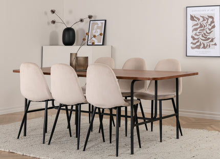 Venture Home Uno & Polar Rektangulära Matbord 200 x 90 Nature + Matstolar 2-pack Beige