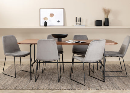 Venture Home Muce & Uno Matstolar 2-pack Grå + Rektangulära Matbord 200 x 90 Nature