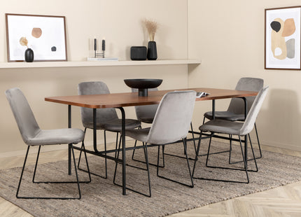 Venture Home Muce & Uno Matstolar 2-pack Grå + Rektangulära Matbord 200 x 90 Nature