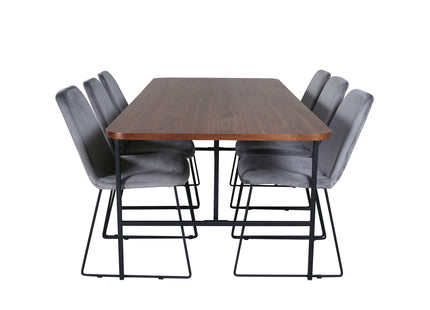 Venture Home Muce & Uno Matstolar 2-pack Grå + Rektangulära Matbord 200 x 90 Nature